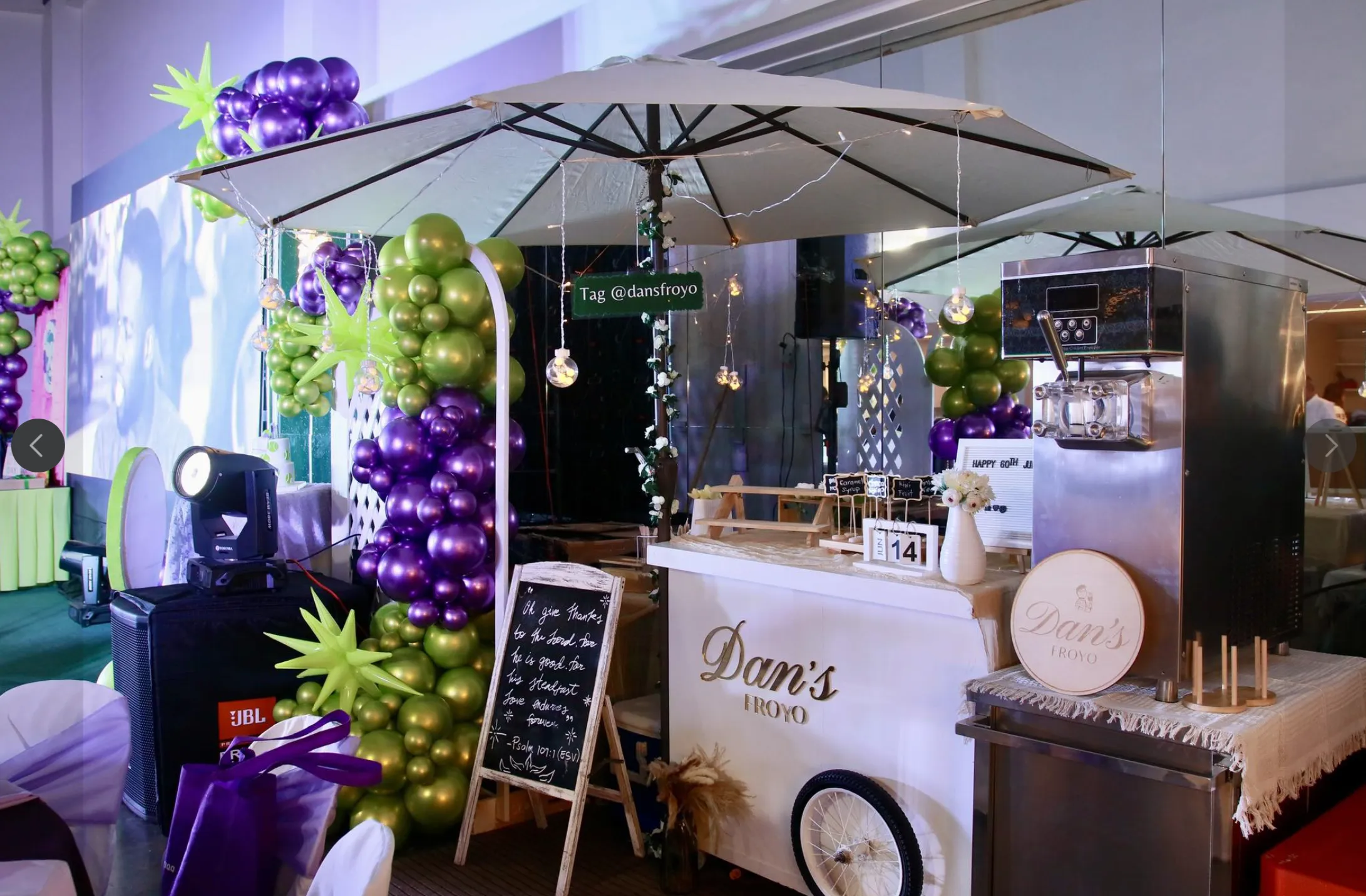 Dan's Froyo cart styled for an event setup